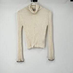 Alexander Wang XS LS Ribbed Turtleneck Blouse Italian Crystal Embellished Classy